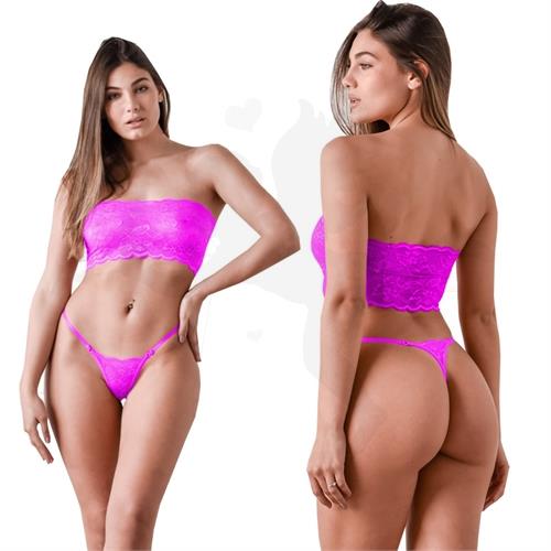 Bandeau e Hilo Dental de Puntilla Rosa Fluo